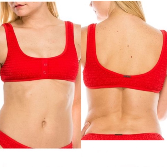 Kendall + Kylie Red Henley Bikini Top - Sz M - Picture 2 of 12